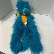 Vtg 1994 Hosung Fuzzy Shaggy Neon Blue Dragon Marionette Puppet with No Strings