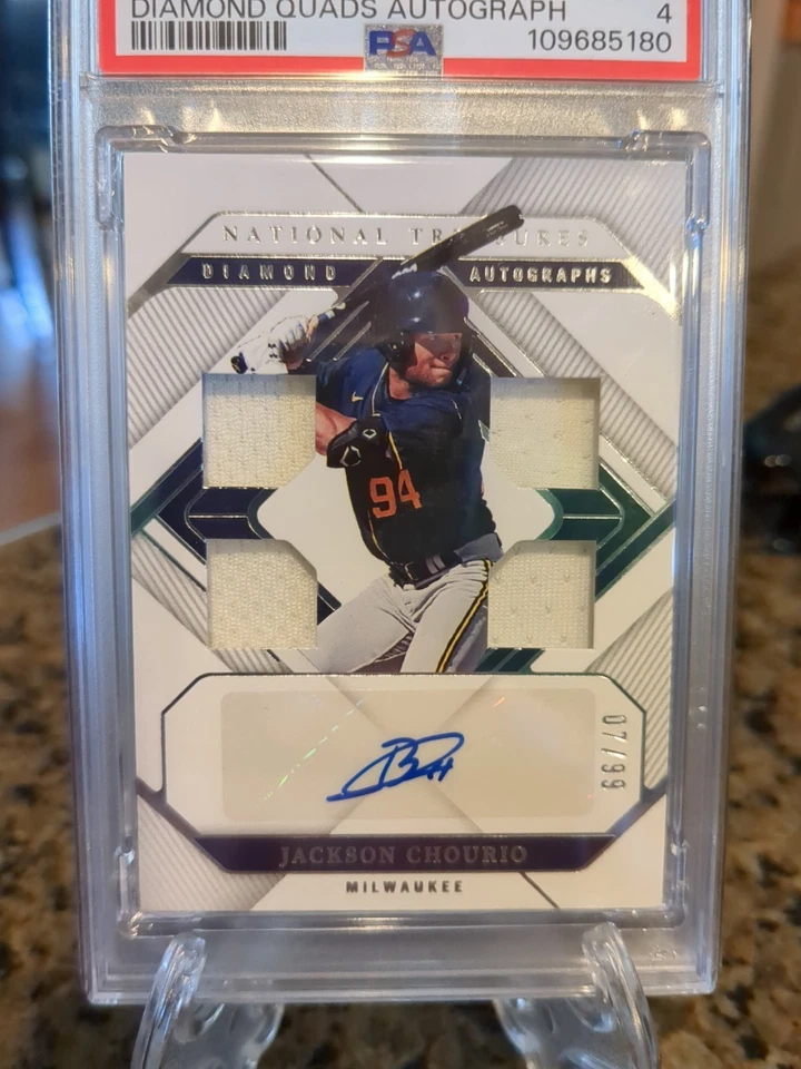 2023 National Treasures Diamond Quads /99 Jackson Chourio #DQA-JC Auto PSA 4 - Image 2 of 4