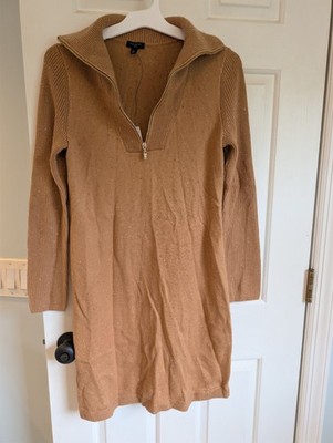 NWT TALBOTS Women s Half-Zip Sweater Dress Long Sleeve Collared Tan Shift Size S