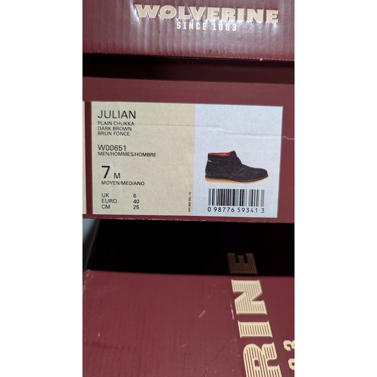 Wolverine Mens Julian Plain Chukka Boot 7M Dark Brown Lace  display picture 2