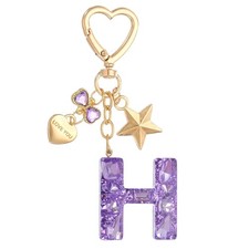 Cute Initial Letter Keychain, Letter H Keychains for Women Girls Bling Purple