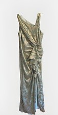 Adrianna Papell Asymmetric Metallic Foil Leaf Gown sage/gold fabric. Size 14.  