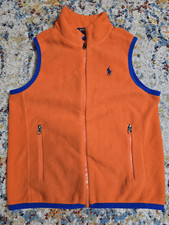 Polo Ralph Lauren Vest Youth Boys Size Medium Orange Blue Trim Full Zip Fleece