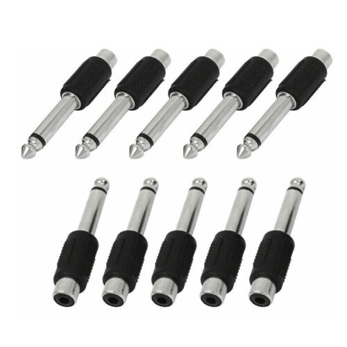 10x RCA Female Jack To 6.35mm 1/4" Male Mono Plugs Audio Adapter Connectors - Picture 1 of 12