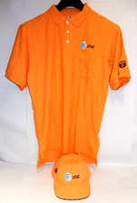 NEW AT&T AND CWA LOGOS ORANGE MEN'S LARGE POLO SHIRT & MEDIUM MATCHING HAT