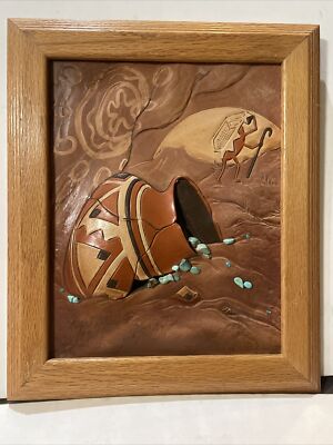 Southwest Art by Roger & Marie Kull framed 3D dimensional leather