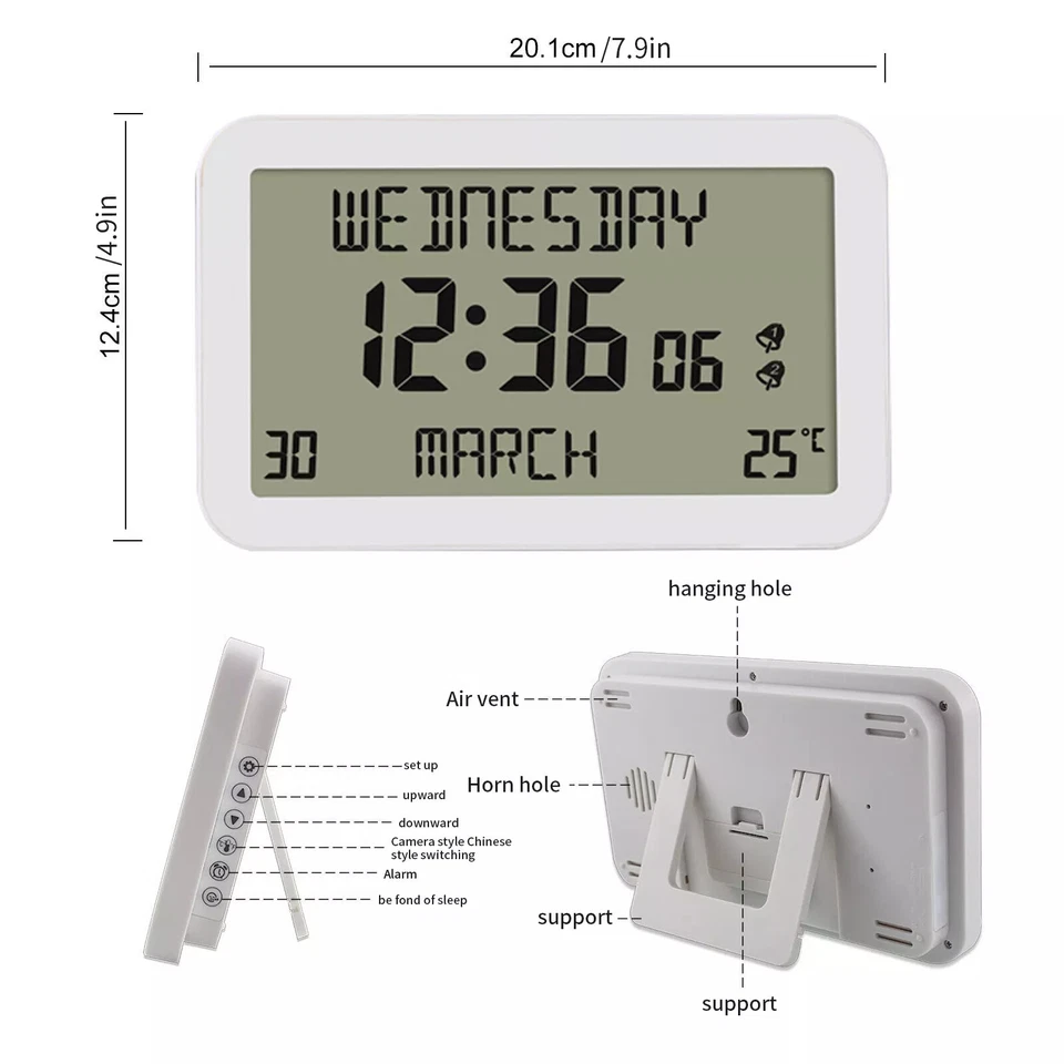 Portable Calendar Clock Displays Time Day Date Temperature Easy To Read - Image 2 of 4