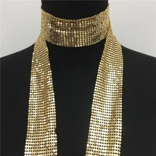 Metal Sequins Neck Tie Scarf Neckerchief Evening Long Thin Skinny Glitter