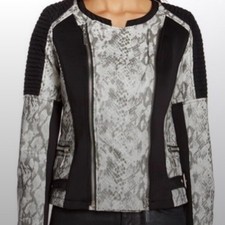 The Fillmore Moto Back White Faux Leather Jacket Snakeskin Print Size S