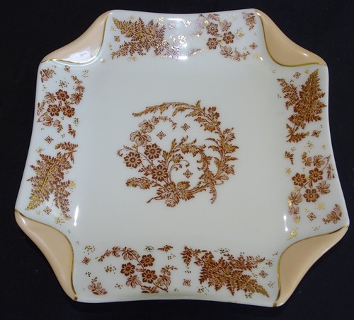 Haviland Limoges France Folded Napkin Fold 9pc Ice Cream Set Pink w/Brown Ferns - 第 5/8 張圖片