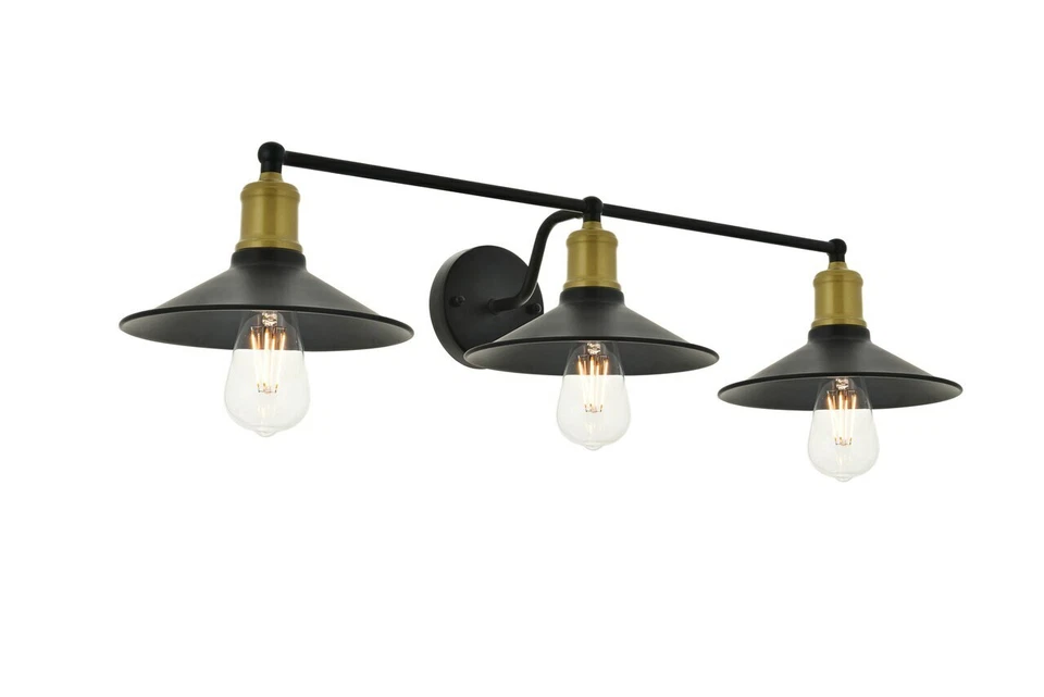 BRASS BLACK SHADES DINING ROOM KITCHEN BATHROOM WALL SCONCE LIGHTING LIGHT 33 in - Image 2 of 4