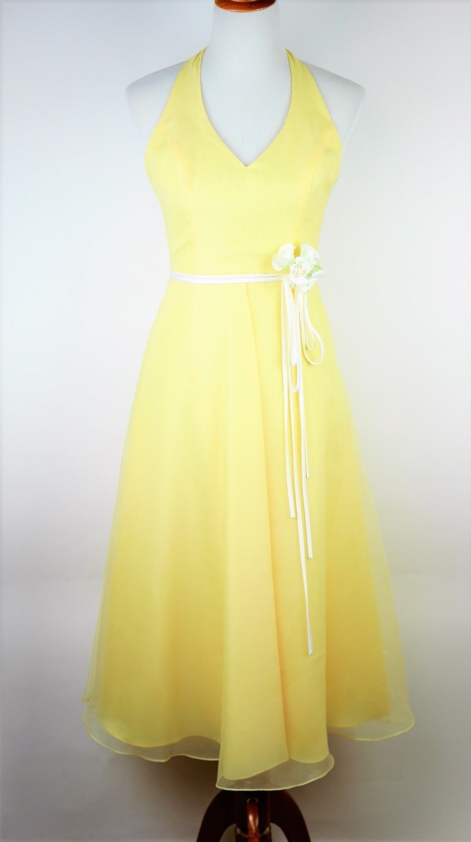 blue dress for baby girl Simple Two Pieces Yellow Halter V-neck Long Prom Dress TB1337 - main image 0