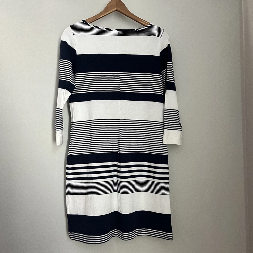 Vestido Lilly Pulitzer Mediano Azul Marino Marlowe Pima Algodón Náutico Rayas Pullover Foto 2 de 4