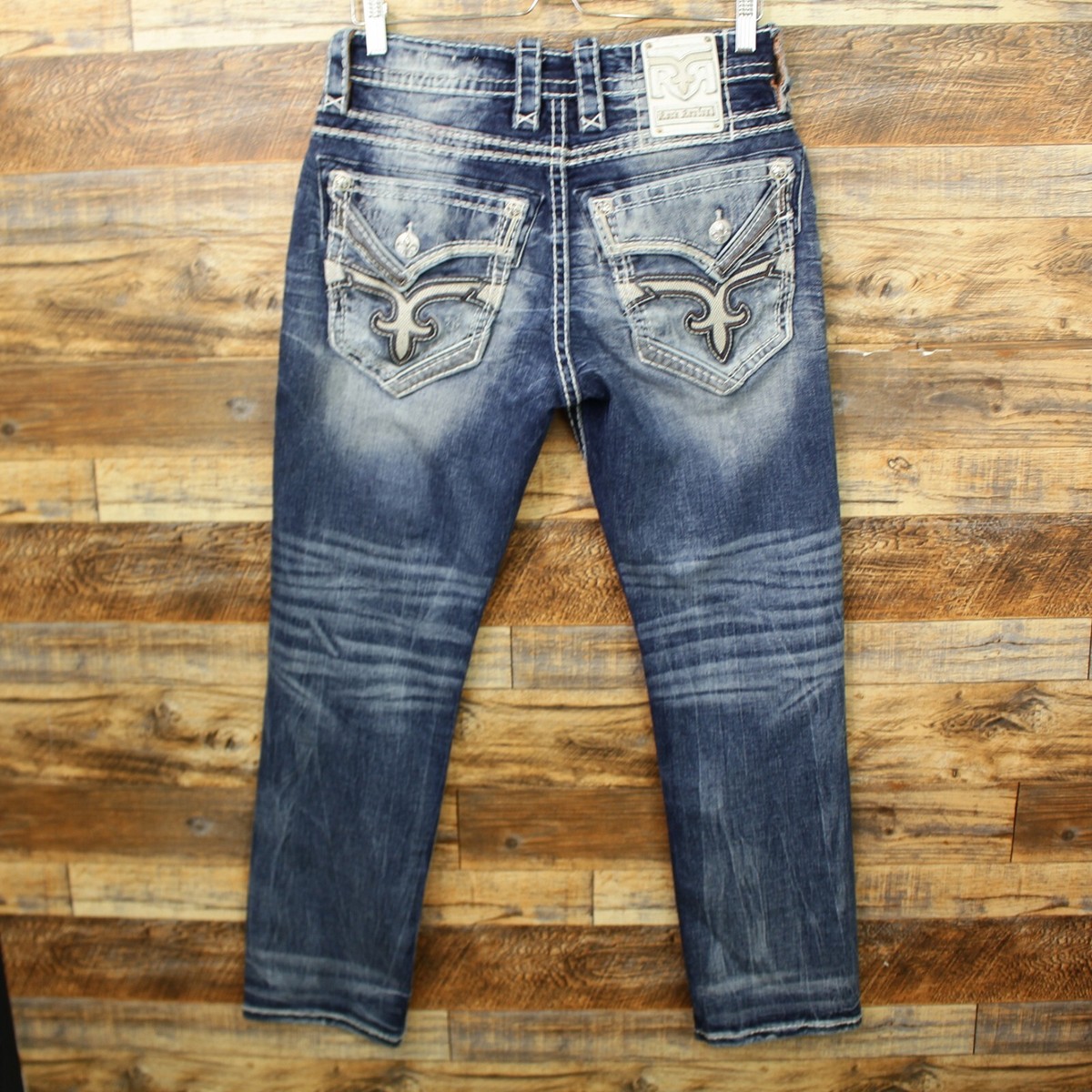 Rock Revival Jeans 31x29.5 Mens Aquatic Leather Inserts Faux