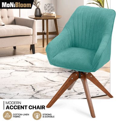 Swivel Accent Chair Modern Home Office Upholstered Armchair Wood Legs Turquoise