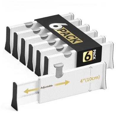 Drawer Dividers Organizer 6 Pack, Adjustable Separators 4'' High 6 PACK White