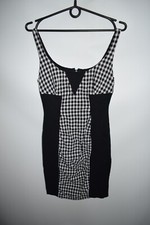 Versace Designer Black & White Check Stretch Bodycon Dress Size 40 IT