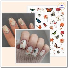 Flower Bee Nail Stickers Decals Floral Butterfly Rose Lavender Daisy Nail Decals