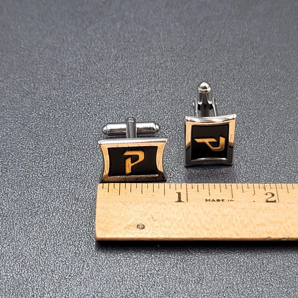 P Monogram Initial Letter Vintage HICKOK USA Cuff Links Estate Jewelry - Image 2 of 4