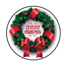 48 MERRY CHRISTMAS WREATH ENVELOPE SEALS LABELS STICKERS 1.2" ROUND