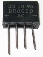 2 Amp 50 Volt Low Profile Bridge Small PC Board Mount Rectifier - 50V 2A - BR805