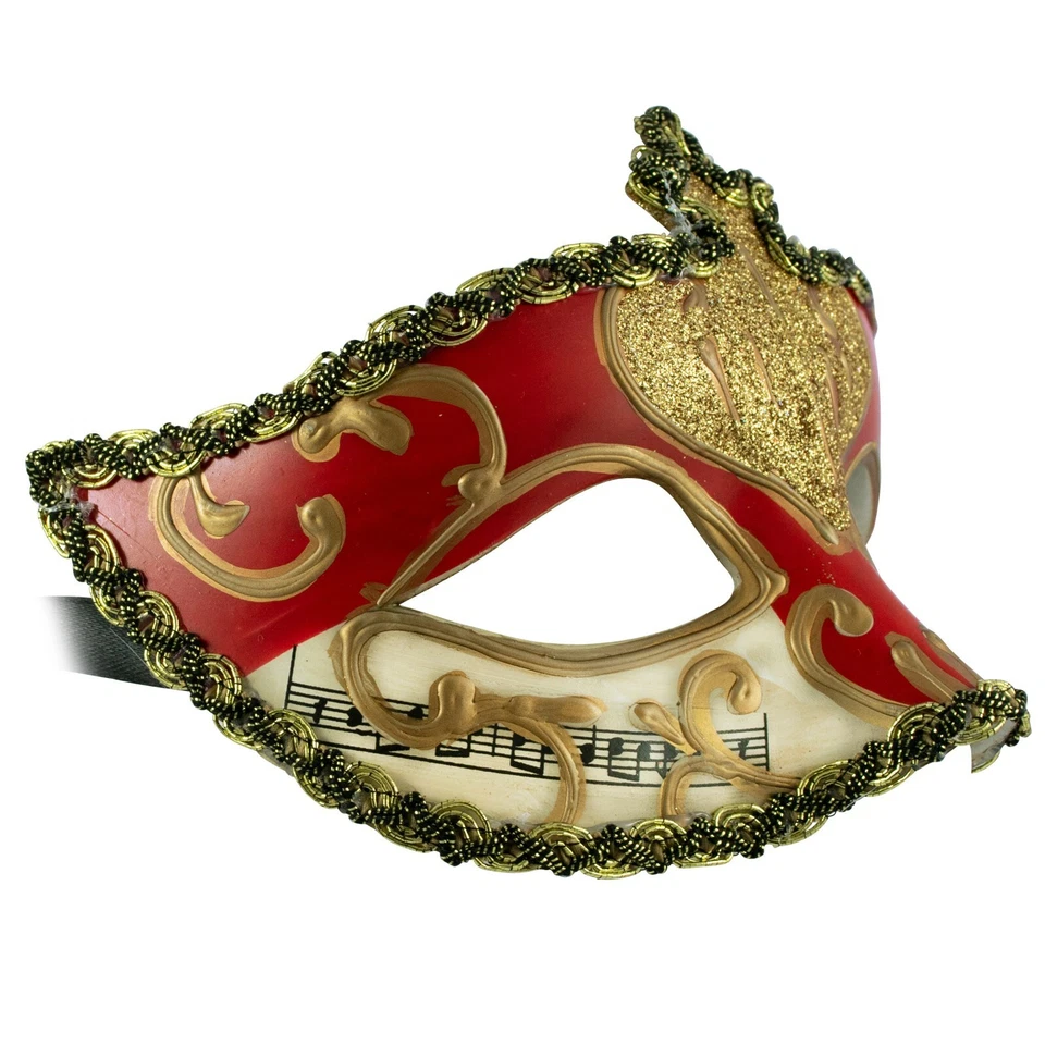 Venetian Mens MASQUERADE Mask | FILIGREE Red Gold | Fancy Dress Mask PROM BALL - Image 3 of 4