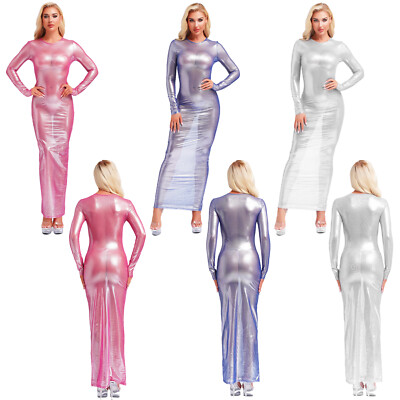 red off the shoulder fitted dress Long Sleeve Knit Cami Maxi Dress Women Skin Tight Elegant Club Party F