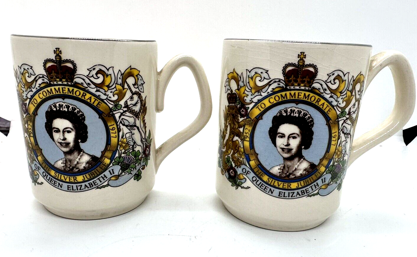 Vtg 1977 Sadler England Queen Elizabeth II Silver Jubilee Tea Cups