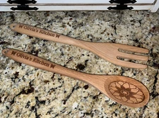 Salad Server Wooden Utensil Set, Wood Spoon and Fork for Serving, 2pcs Olivia