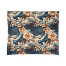 King Size Comforter Hawaiian Tropical Surf Beach Home Decor Floral Aloha Waves