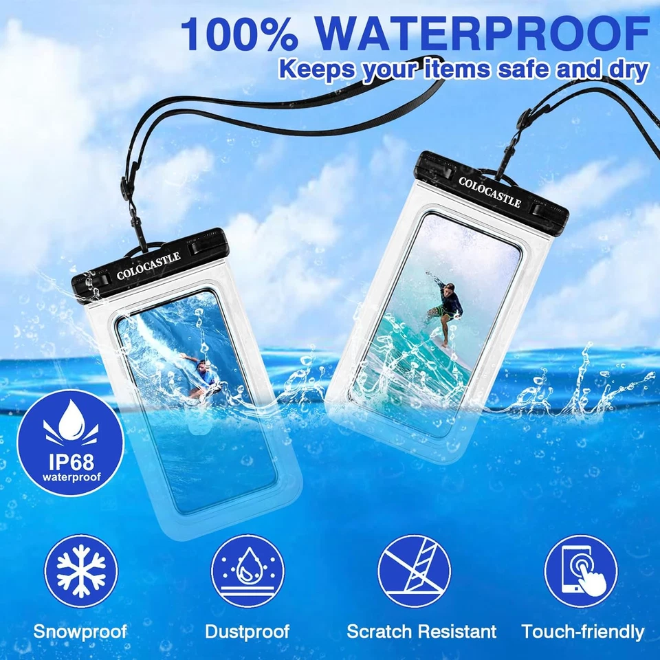 Custodia Impermeabile Smartphone, 2 Pezzi IPX8 Cover Cellulare Sacca Mare Subacq - Immagine 3 di 4