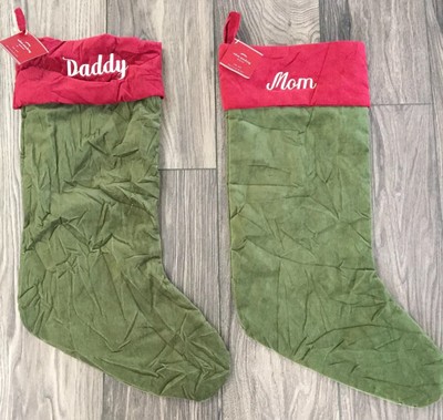 2 Pottery Barn Classic Velvet Large Christmas Stockings Daddy Mom