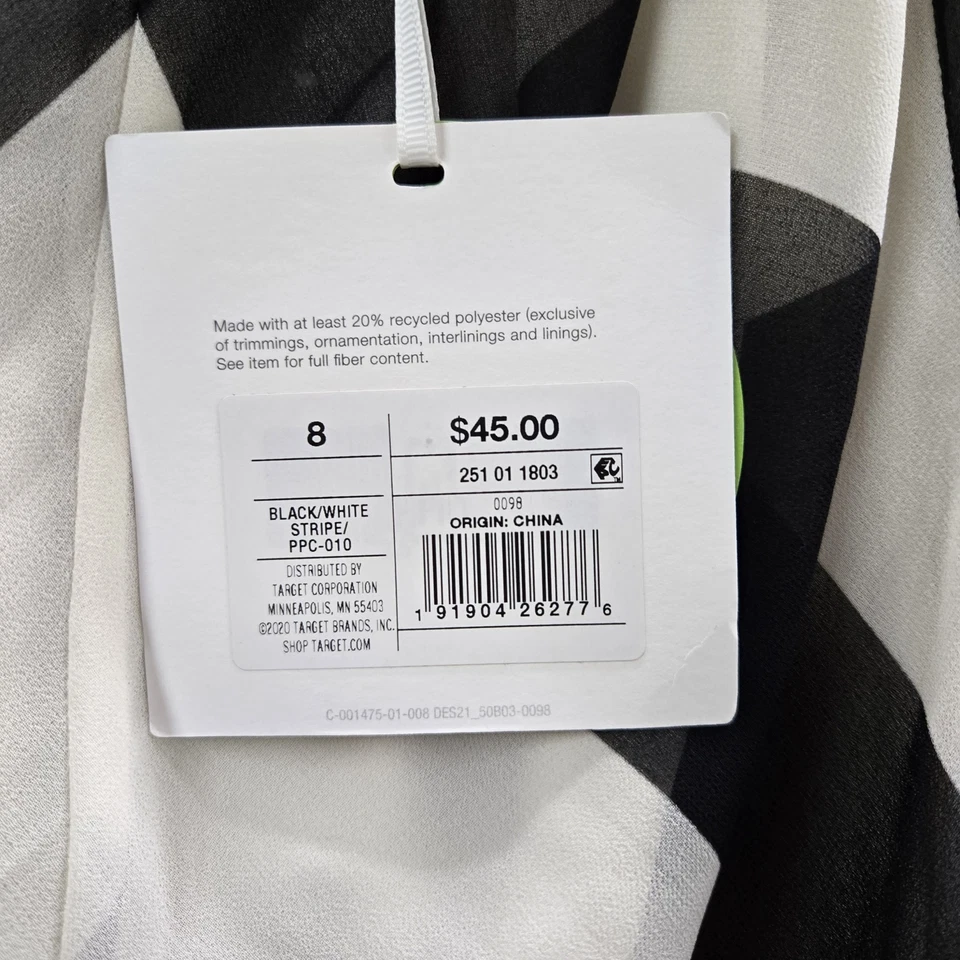 Vestido para mujer Christopher John Rogers 8 negro blanco Chevron sin mangas nuevo con etiquetas Foto 4 de 4