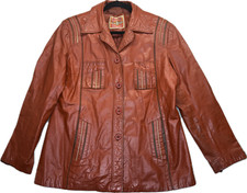 Ms Pioneer - Women's Vintage 1970s Orange Leather Jacket - Size S/M