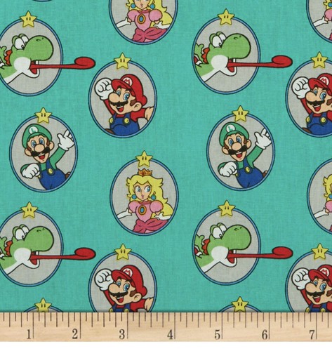 FAT QUARTER SUPER MARIO NINTENDO COTTON FABRIC PACKED TOSSED BADGES MULTI CAMO - Picture 5 of 46