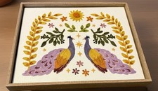 BP Home Peacocks Woven Textile Wall Art Framed Boho Purple Embroidered 14"x12"