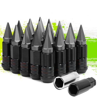 JDM STEEL GUN METAL M12X1.5 22MM OD SPIKED CAP 75MM RIM LUG NUTS 20PCS/SET+KEYS