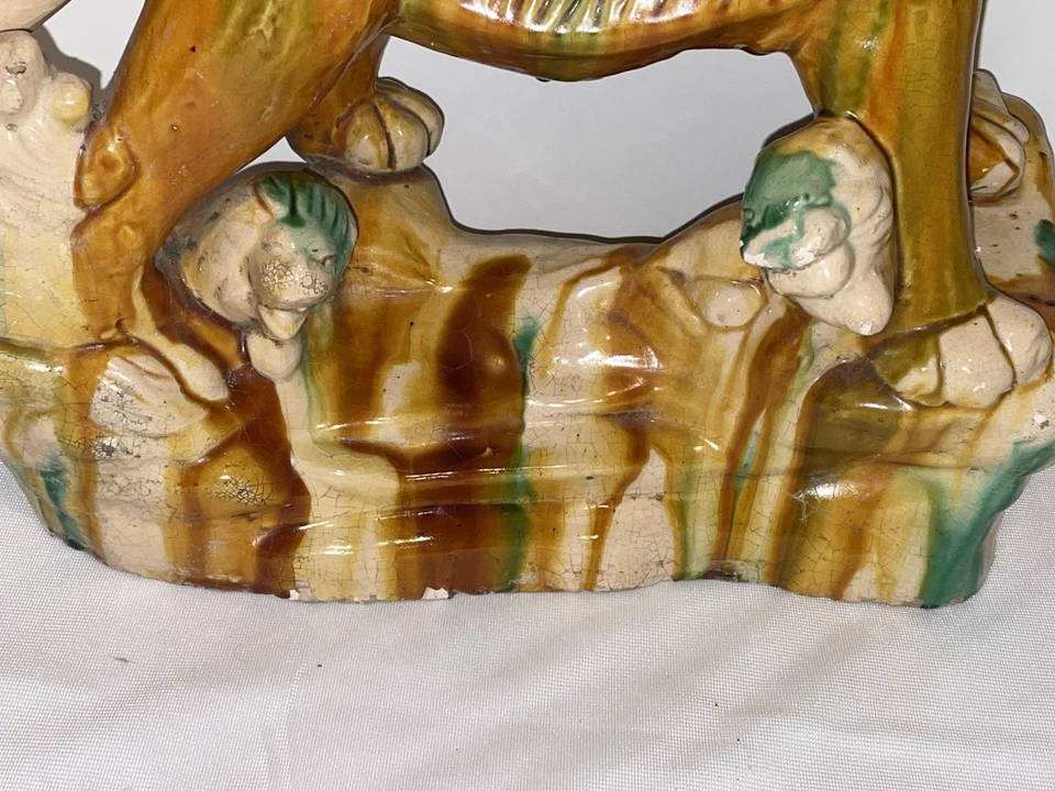 MID CENTURY ITALIAN MAJOLICA LION WITH SANCAI GLAZED LARGE RARE - Image 4 of 4