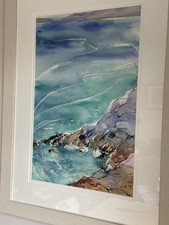 Large Original Contemporary Coastal Watercolour Painting Signed Gina’13(?) 80x60