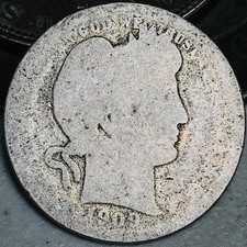 1909 O Barber Quarter 25C Liberty Head Ungraded 90% Silver US Coin CC28486