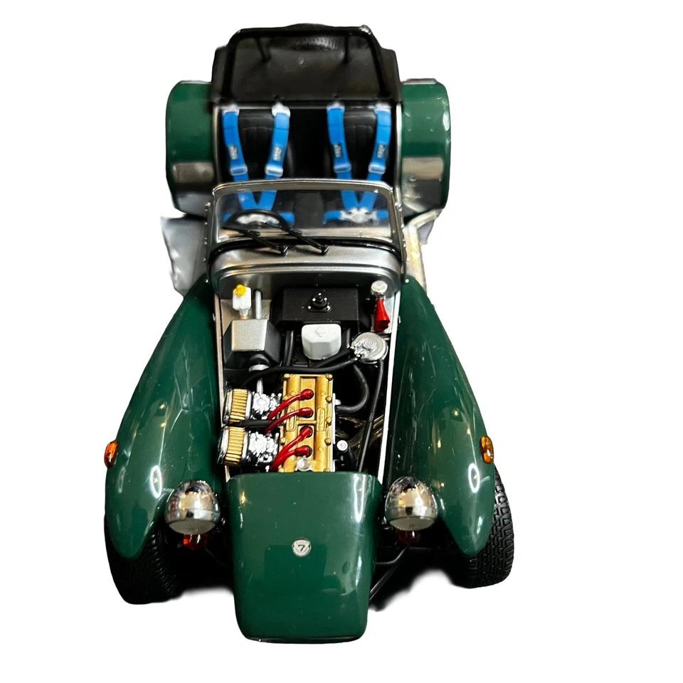 Modelo de coche verde fundido a presión Kyosho escala 1:18 Caterham Super Seven con caja y exhibición Foto 3 de 4