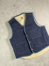 Vintage Carhartt Vest Mens Medium Blue Denim Sherpa Lined Workwear Warm 80s 90s