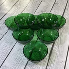 Vintage 1940-60s Anchor Hocking Forest Green Sandwich Pattern (8) Dessert Bowls.