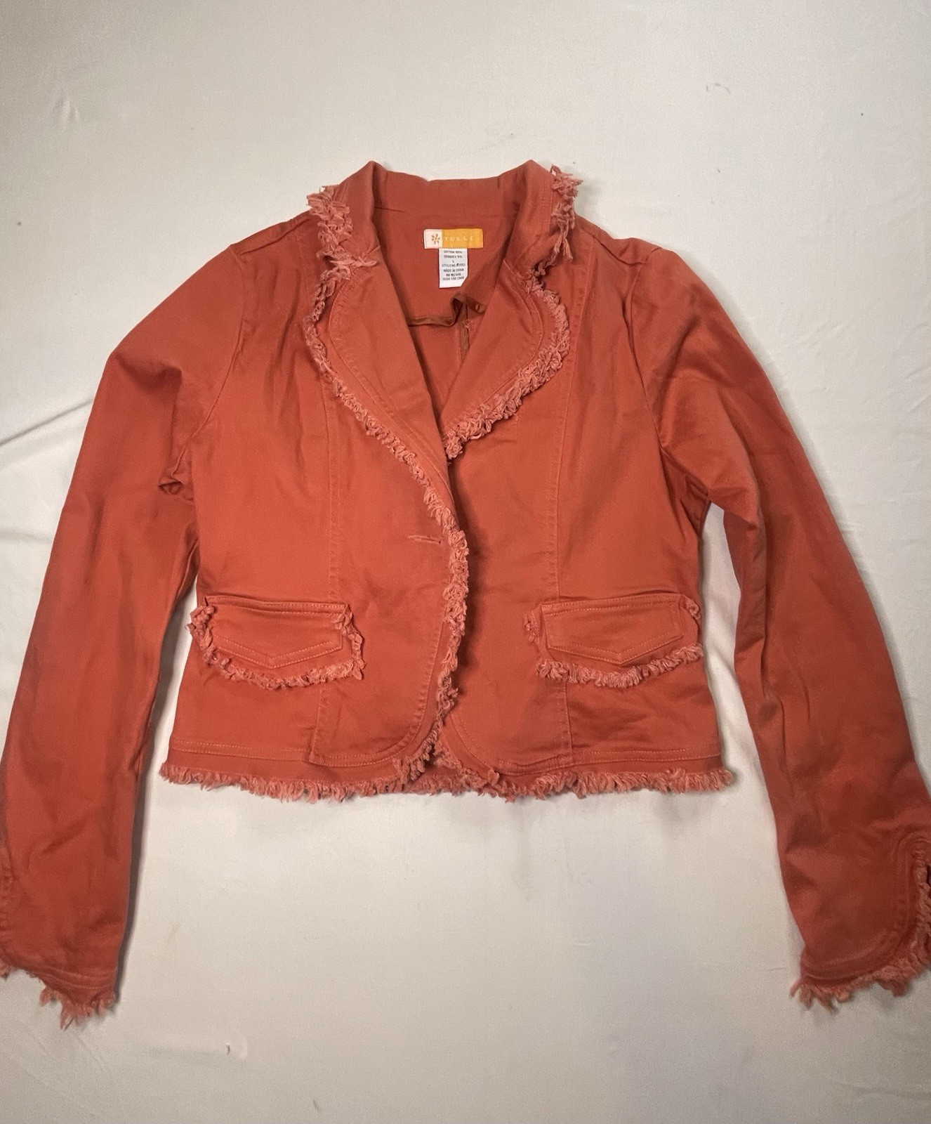 Tulle Womens Rust Fringe Trim Jacket Button Front… - image 5