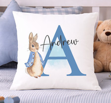 Personalised Cushion Peter Rabbit  Custom Initial Pillow Nursery Children's gift