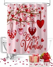 Pink Valentine's Day Shower Curtain, Red Love Heart Tree Shower Curtains Set