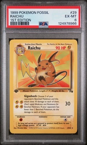 1999 POKEMON FOSSIL 1ST EDITION #29 RAICHU PSA 6
