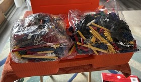 Vintage 90s K'NEX Large Mixed Lot Orange Carrying Case KNEX Building Toys Extras