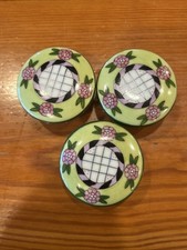 Ceramic Drawer Pulls/Knobs Hand Painted Green With Purple Flowers Set Of 3