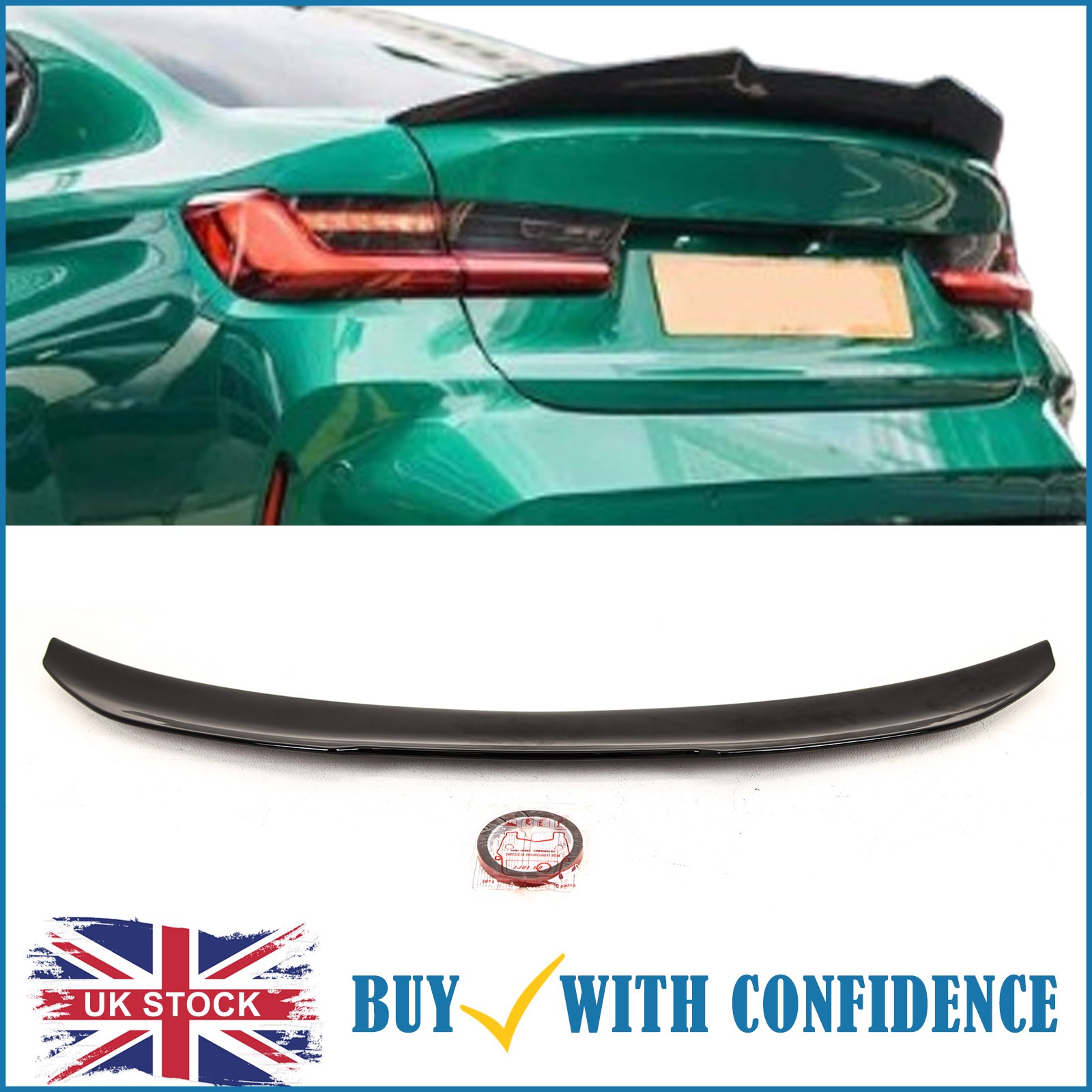 Rear Trunk Boot Lip Spoiler Psm Style Gloss Bmw 3 Series G20 G80 M3 2019- Black - Image 3